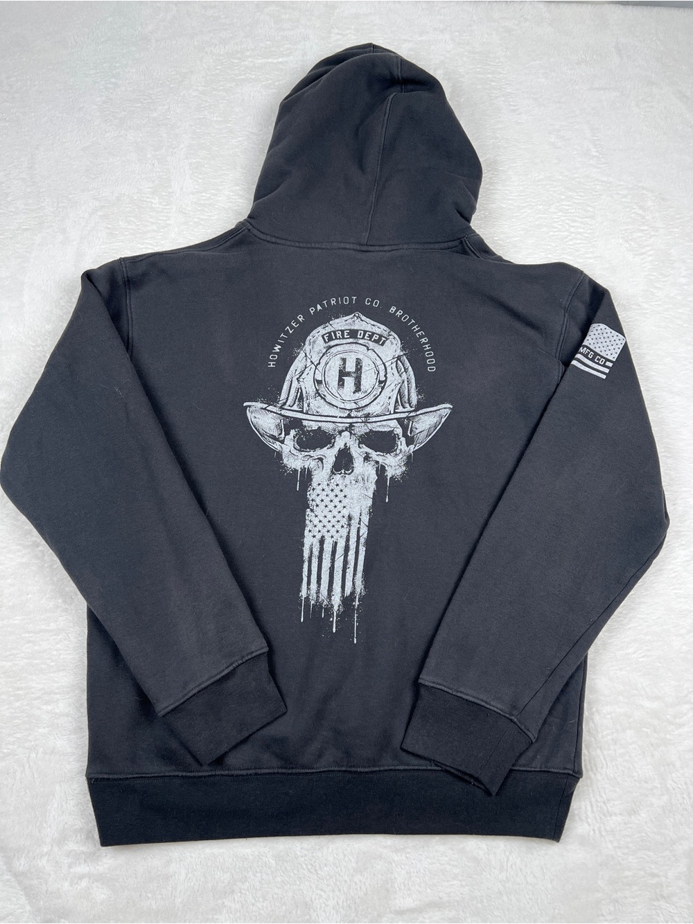 Howitzer Skull Graphic Hoodie Fire Dept Logo Charcoal Size M